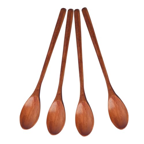 HIAKDOFT 4 Stück Holzlöffel Langem Griff Handpolierte Wiederverwendbare Koch Suppenlöffel aus Glattem Holz zum Rühren Servieren und Genießen Sanft zu Küchenoberflächen Komfortabel für von HIAKDOFT