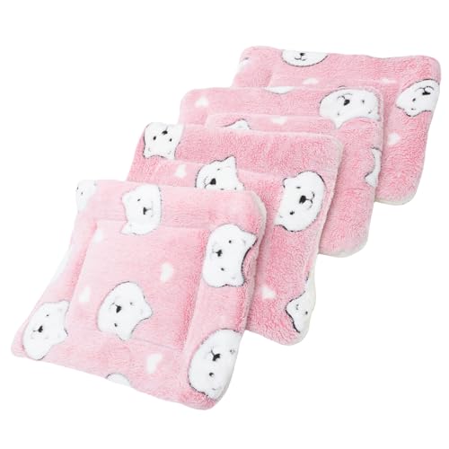 HIAKDOFT 4 Stück Meerschweinchen Decken aus Weichem Warmem Material Schlafunterlage für Hamster und Kleintiere Kleine Tierbettauflage rutschfest Pflegeleicht als Kuscheldecke und von HIAKDOFT