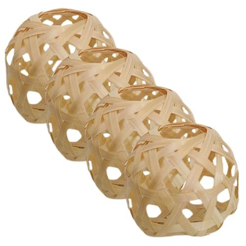 HIAKDOFT 4 Stück Mini Holz Lampenschirme Handgefertigt Rustikal Dekorativ Für Tisch Pendelleuchten Party Deko Vintage Stil Schutzhülle von HIAKDOFT