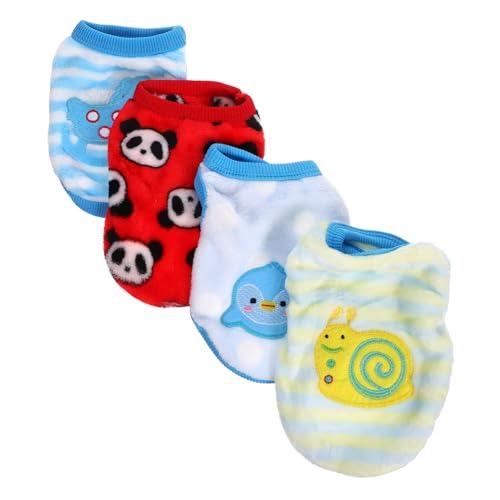 HIAKDOFT 4 Stück Teiliges Hundewelpen Fleece Winterweste für Kleine Hunde Cartoon Haustierweste Ärmel Atmungsaktiv Langlebig Bequem Geeignet für Herbst und Winter Mischdesign XXS von HIAKDOFT