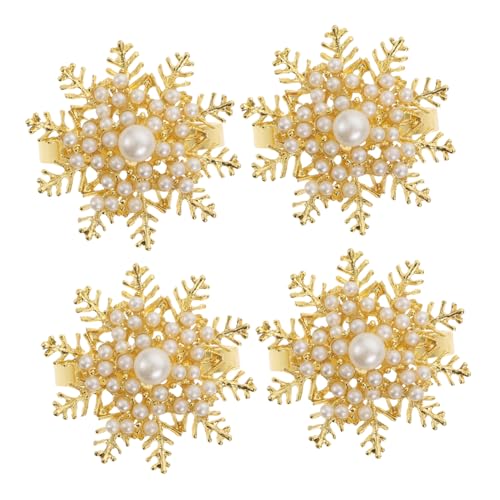 HIAKDOFT 4 Stück Teiliges Serviettenringe mit Weihnachtsperlen und Schneeflocken Design Goldfarbene Tischdeko für Weihnachtsfeiern Familienessen und Partydekoration Langlebige HIAKDOFT 4 Stück Teiliges Serviettenringe mit Weihnachtsperlen und Schneeflocken Design Goldfarbene Tischdeko für Weihnachtsfeiern Familienessen und Partydekoration Langlebige von HIAKDOFT