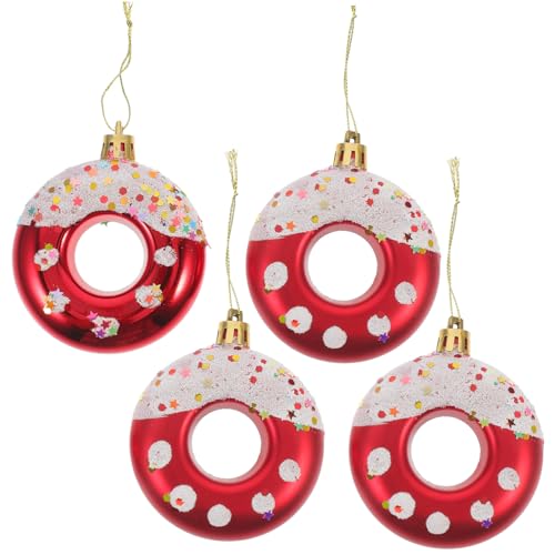HIAKDOFT 4 Stück Teiliges Weihnachtsbaumkugeln in Donut Form Rote Weihnachtsbaumdekoration zum Aufhängen Weihnachtliche für Xmas Party und Festliche Wohnraumgestaltung von HIAKDOFT