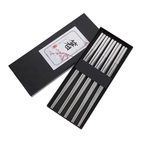 HIAKDOFT 5 Paare Edelstahl Essstäbchen Wiederverwendbar Quadratisch Rutschfest Leicht Robust für Haushalt Restaurant Geschenkbox HIAKDOFT 5 Paare Edelstahl Essstäbchen Wiederverwendbar Quadratisch Rutschfest Leicht Robust für Haushalt Restaurant Geschenkbox von HIAKDOFT