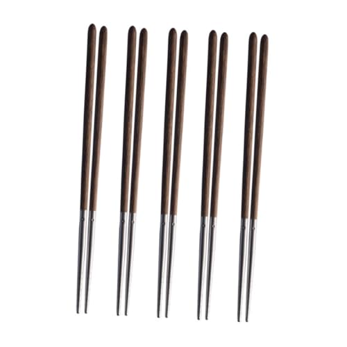 HIAKDOFT 5 Paare Rutschfeste Essstäbchen aus mit Langlebigem Holzgriff Wiederverwendbar Leicht Tragbar und Spülmaschinenfest für Küche Sushi und Picknick von HIAKDOFT