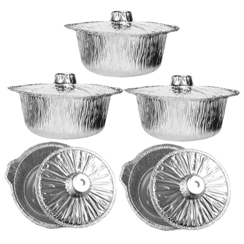 HIAKDOFT 5 Stück Aluminium Folie Topf mit Deckel für Outdoor Camping Hitzebeständig Tragbare Grill und Backform Runde Alufolienbehälter für Picknick Lebensmittelheizung und Grillen von HIAKDOFT