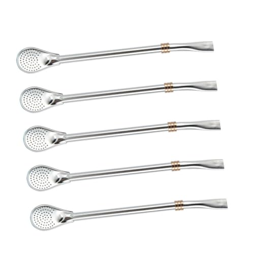 HIAKDOFT 5 Stück Teiliges Edelstahl Löffel Trinkhalm Filter Löffel Vielseitig Flachmundig für Tee Kaffee Dessert Milch zum Rühren und Servieren HIAKDOFT 5 Stück Teiliges Edelstahl Löffel Trinkhalm Filter Löffel Vielseitig Flachmundig für Tee Kaffee Dessert Milch zum Rühren und Servieren von HIAKDOFT