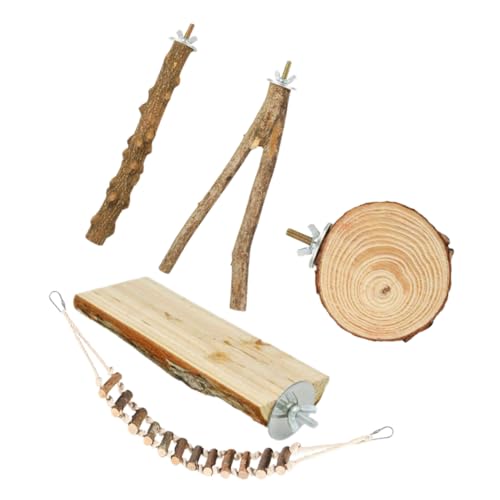 HIAKDOFT 5 Stück Teiliges Papageien mit Robusten Holz Sitzstangen Kletterleiter und Weicher Leiter Vogelkäfig Zubehör für Wellensittiche Nymphensittiche und Kleine Papageien Sicher und von HIAKDOFT