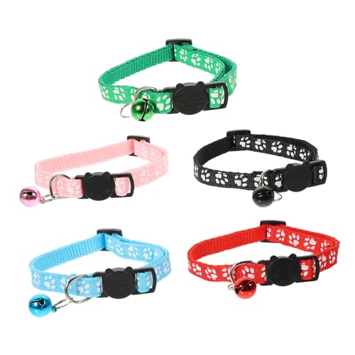 HIAKDOFT 5 Stück Verstellbares Teiliges Katzenhalsband mit Glöckchen Dekoratives Kätzchenhalsband in Rot Grün Schwarz und Komfortabel und Sicher für Haustiere von HIAKDOFT