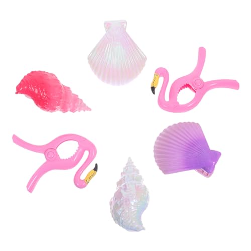 HIAKDOFT 6 Stück Teiliges Flamingo Strandtuch-Clips mit Muschel-Design Windfeste und Tragbare Handtuchhalter für Strandstühle Poolliegen und Terrasse für Urlaub Kreuzfahrt und von HIAKDOFT