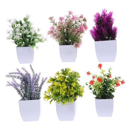 HIAKDOFT 6 Stück Teiliges Künstliche Mini-Bonsai Pflanzen im Topf Langlebige Kunststoff-deko Farbecht und Pflegefrei für Zuhause Büro Schreibtisch und Kreative Dekoration von HIAKDOFT