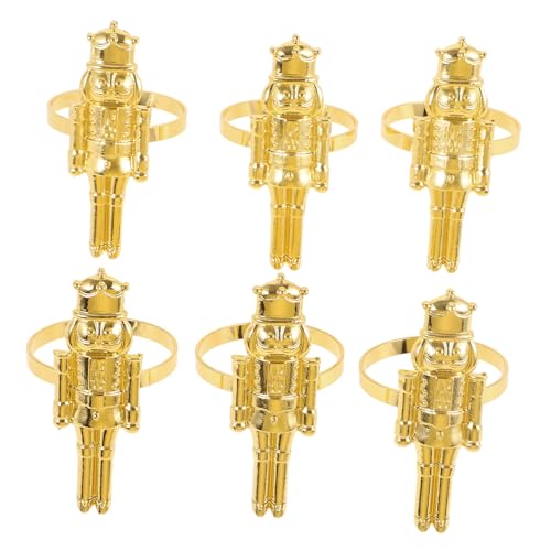 HIAKDOFT 6 Stück Teiliges Nutcracker Serviettenringe Weihnachtsstil Serviettenhalter Tischdeko Festlich Goldfarben für Dinner und Party von HIAKDOFT