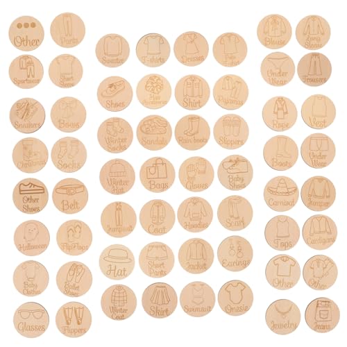HIAKDOFT 60 Stück Teiliges Holz Kleiderlabels Klassifizierungs etiketten für Schrank Schuhschrank Vielseitige Aufbewahrungsetiketten zur Effizienten Organisation von Kleidung und Schuhen von HIAKDOFT