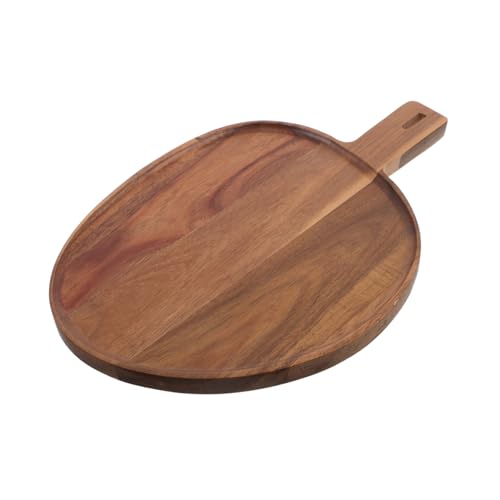HIAKDOFT Acacia Holz Servierplatte mit Griff Rustikales Design Langlebiges Tablett für Pizza Käse Snack Dessert Western Dining Gastro Geeignet von HIAKDOFT