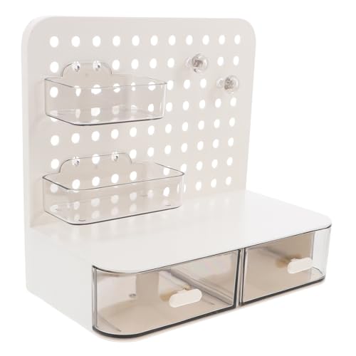 HIAKDOFT Aufbewahrungsbox aus perforiertem Karton Wand-Pegboard-Organizer Büro-Steckbrett Badezimmer -Wandregal Zubehör für Stecktafeln Wand-Schreibtisch-Organizer Tischplatte Plastik Weiß von HIAKDOFT