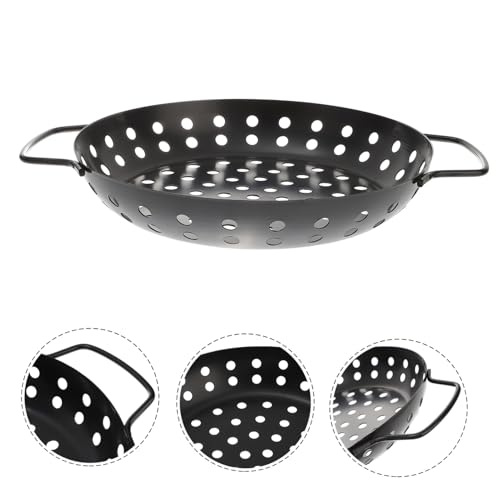 HIAKDOFT BBQ grillpfanne Rund aus Hochwertigem Kohlenstoffstahl Antihaftbeschichtet Hitzebeständig für Fettarmes Grillen für Camping und Outdoor Barbecue Leicht zu Reinigen von HIAKDOFT