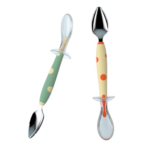 HIAKDOFT Babylöffel aus freiem Silikon Doppelseitiger Trainingslöffel Sanft und Langlebig Geeignet für Füttern zu Hause und Unterwegs Zufälliger Stil von HIAKDOFT