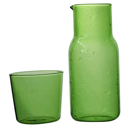 HIAKDOFT Bunte Glas Karaffe mit Trinkglas Hitzebeständig Multifunktional für Schlafzimmer Nachttisch Transparentes Wasserglas Bpa Frei Vielseitiges Hauszubehör von HIAKDOFT