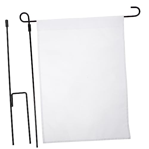 HIAKDOFT DIY Blank Gartenflagge Set Weiße Einlagige Gartenflagge mit Robustem Fahnenmast Wetterfeste Outdoor Dekoration für Gestaltung und Festliche Gartendekoration von HIAKDOFT