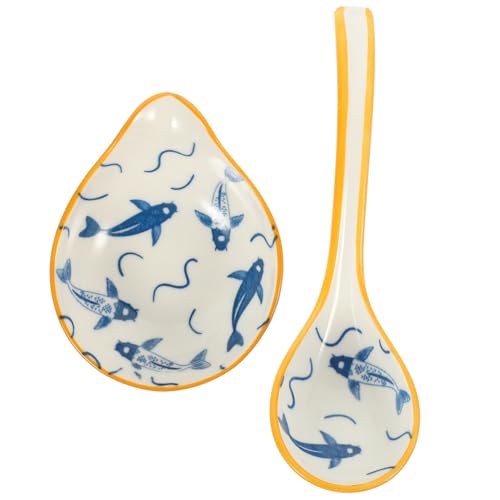 HIAKDOFT Delikater Keramik Löffelhalter und Rest für Küchenarbeitsplatte mit Suppenlöffel und Schälchen Hitzeschutz Vielseitig für Essstäbchen Gabeln Stilvolle Küchendekoration von HIAKDOFT