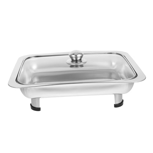 HIAKDOFT Edelstahl Buffet Tablett mit Deckel Rechteckige Servierschale mit Rutschfesten Füßen Leichtes und Langlebiges Buffet Tablett für Catering und Gastronomie von HIAKDOFT