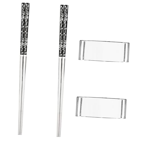 HIAKDOFT Edelstahl Essstäbchen Set mit Stabilem Halter und Ruhe Wiederverwendbar Elegant Gestaltete Essstäbchen mit Muster Leicht zu Reinigen Langlebig für Täglichen Gebrauch mit Halter von HIAKDOFT