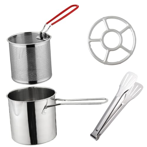 HIAKDOFT Edelstahl Frittierkorb mit Langem Griff und Hitzebeständigem Ring Teiliges Snack Fryer Kompakter Küchenfritteuse Topf für Pommes Fisch Gemüse Steak und Hähnchen von HIAKDOFT