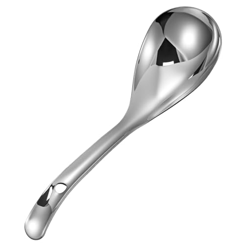 HIAKDOFT Edelstahl Reislöffel mit Langem Griff Vielseitiger Porridge und Suppenlöffel Langlebiges Leichtes Küchenutensil Einfach zu Reinigen Platzsparend und Rostfrei von HIAKDOFT