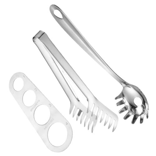 HIAKDOFT Edelstahl Spaghetti Messset Teilig mit Nudelklaue Spaghettilöffel und Spaghettimaß für Präzises Portionieren Poliert Langlebig Ergonomisch Küchenutensil für Pasta und Nudelsieb von HIAKDOFT