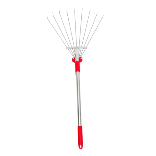 HIAKDOFT Einstellbarer Edelstahl Gartenrechen Klein Robust für Laub und Grasreinigung und Leicht für Garten Camping Outdoor Aktivitäten und Rasenpflege von HIAKDOFT