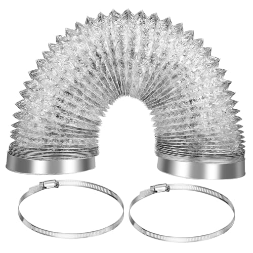 HIAKDOFT Flexible Abluftschlauch aus Aluminiumfolie mit Verstellbaren Schlauchschellen und Aluminiumklebeband Hitzebeständig Vielseitig für Küche Trockner und Lüftungssysteme Öl Dämpfe von HIAKDOFT
