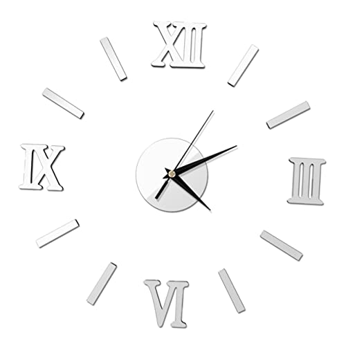 HIAKDOFT Große DIY Wanduhr Modern Rahmenlos Silber Acrylspiegel Oberfläche Römische Ziffern Leise Wanddeko für Wohnzimmer Schlafzimmer Tür Fenster Fliesen HIAKDOFT Große DIY Wanduhr Modern Rahmenlos Silber Acrylspiegel Oberfläche Römische Ziffern Leise Wanddeko für Wohnzimmer Schlafzimmer Tür Fenster Fliesen von HIAKDOFT