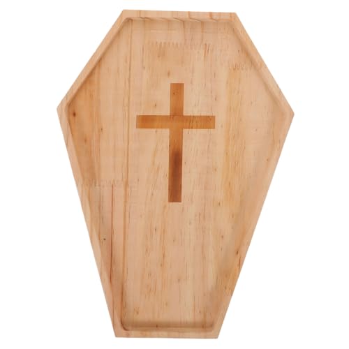 HIAKDOFT Halloween Serviertablett Holz Sargform mit Kreuz Rustikales Snack-tablett für Süßigkeiten Obst Vorspeisen Vielseitiges Partybrett für Halloween-Dekoration und Familientreffen von HIAKDOFT