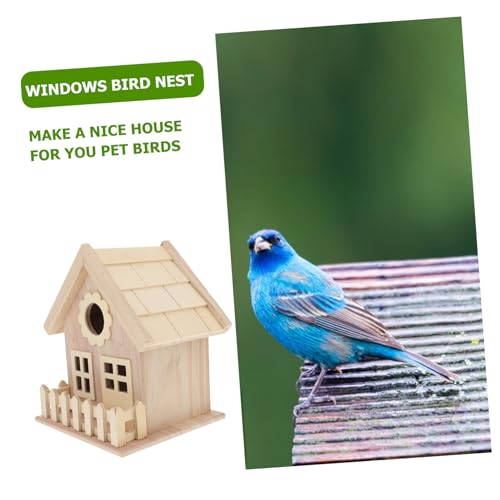 HIAKDOFT Holz Vogelhaus mit Breitem Eingang Doppel Fenster Atmungsaktiv DIY Nistkasten für Kleine Vögel Wie Kanarienvogel Papagei Lärche Outdoor Gartendekoration Robust Sicher von HIAKDOFT