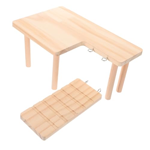 HIAKDOFT Holzleiter Plattform für Hamster Kleintiere Robustes Beißfestes Kletterspielzeug mit Rutschfester Holzplattform Langlebig und Stabil für Käfig für Ratten Mäuse und Chinchillas von HIAKDOFT