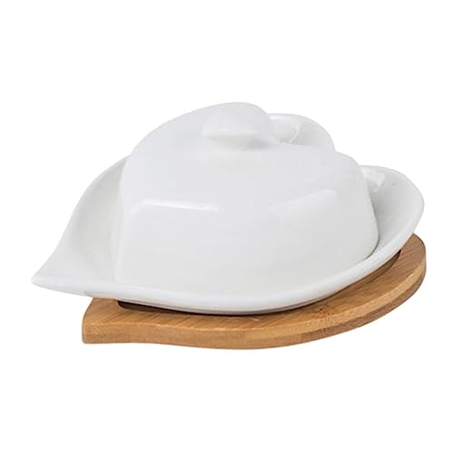 HIAKDOFT Keramik Butterdose mit Herzförmiger Platte und Bambusgriff Dekorative Butter Aufbewahrungsschale Vielseitige Servierplatte für Butter und Snacks Stilvolles Küchenaccessoire für von HIAKDOFT
