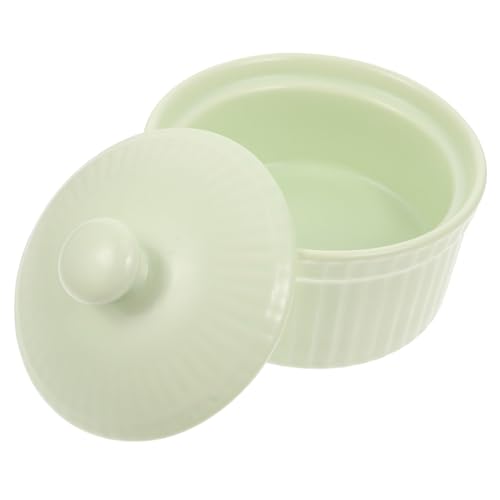 HIAKDOFT Keramik Pudding Schale mit Deckel Hitzebeständige Backform Kleine Dessert und Suppenschüssel für Zuhause Umweltfreundliche Robuste Keramik in Grün Vielseitig für Kuchen und Jelly von HIAKDOFT