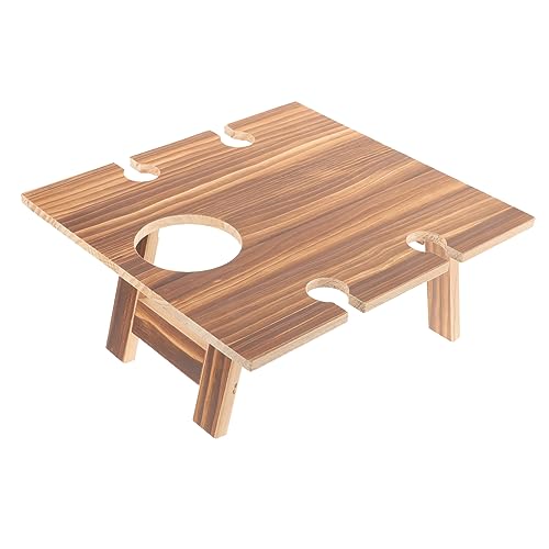 HIAKDOFT Kompakter Faltbarer Holz Weintisch mit Glashalter Tragbarer Outdoor Picknicktisch für Garten Strand Camping Stabiler Quadratischer Beistelltisch von HIAKDOFT