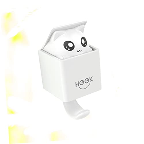 HIAKDOFT Kreativer Selbstklebender Wandhaken Katze Weiß mit Sensor Design Hohe Haftung Dekorativer Cartoon Haken für Jacken Handtücher Taschen Vielseitig für Zuhause von HIAKDOFT