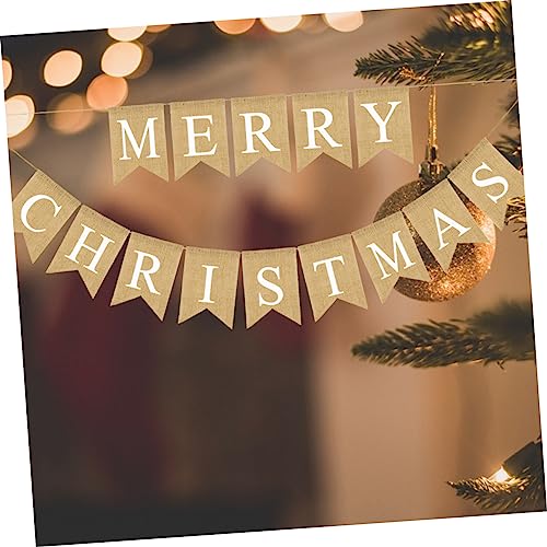 HIAKDOFT Merry Christmas Banner aus Leinen und Jute DIY Burlap Wimpelkette mit Buchstaben Rustikale Weihnachtsgirlande für Wand Fenster Tür Partydekoration Innen und Außen von HIAKDOFT