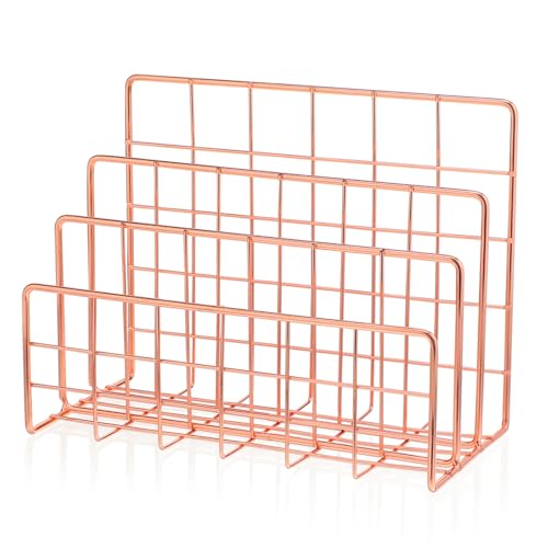 HIAKDOFT Moderner Desktop Mail Organizer aus Metall mit Fächern Kompakter Briefhalter und Magazinablage Praktischer Schreibtisch Organizer für Büro Zuhause und Studium in Roségold Kleiner von HIAKDOFT