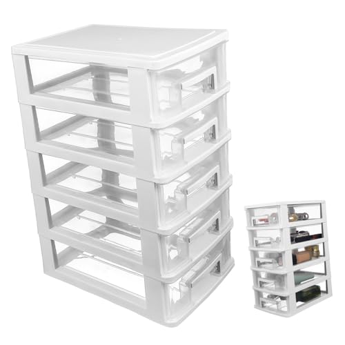 HIAKDOFT Multifunktionaler Aufbewahrungsschrank Kunststoff Schubladenschrank Lagig Transparent Weiß Desktop Organizer Für Büro Schlafzimmer Kleine Gegenstände Sortieren von HIAKDOFT