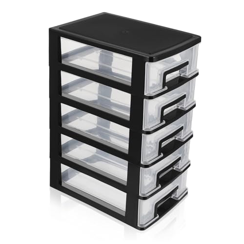 HIAKDOFT Multifunktionaler Lagiger Schubladenschrank Kunststoff Aufbewahrungsbox Transparent Schwarz Desktop Organizer Leicht Tragbar für Büro und Wohnzimmer von HIAKDOFT