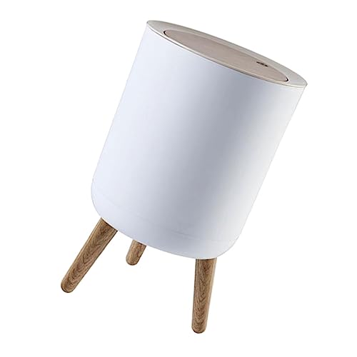 HIAKDOFT Praktischer Pop Lid Mülleimer mit Druckdeckel Hoher Fuß und Holzmaserung Teilig Waschbar Umweltfreundlich für Küche und Haushalt Leichter Zugang ohne Bücken Modernes Design Sauber von HIAKDOFT