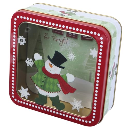HIAKDOFT Quadratische Candy Tinplate Box mit Weihnachtsdesign Langlebige Metalldose zur Süßigkeitenaufbewahrung Leichte Geschenkbox für Weihnachten Dekorative Keksdose mit Schneemann Motiv von HIAKDOFT