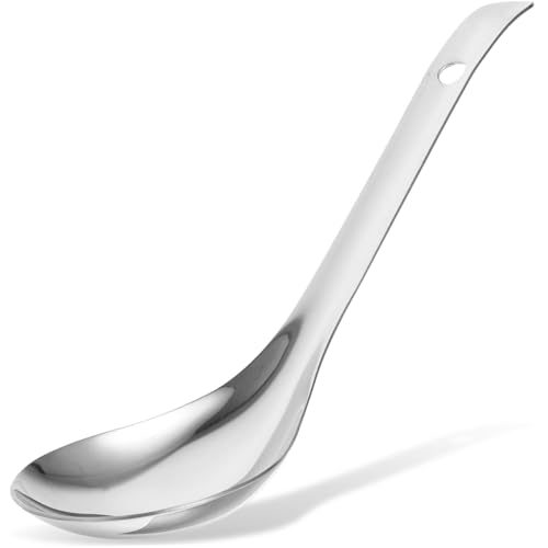 HIAKDOFT Reislöffel aus Edelstahl Langlebig Ergonomisch Langer Griff Multifunktionaler Suppen und Reislöffel für Küche und Haushalt Rutschfest Hygienisch Poliert Silberfarben von HIAKDOFT