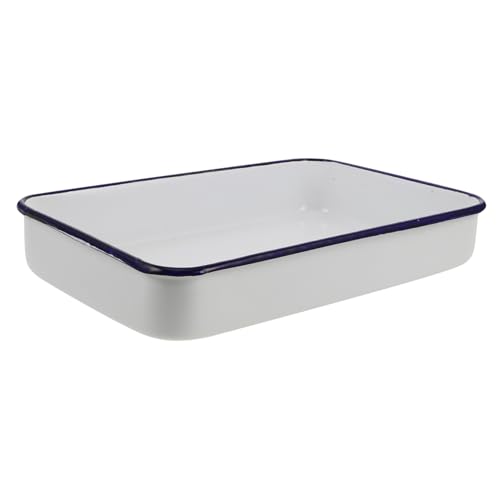 HIAKDOFT Retro Emaille Backform Rechteckiger Bräter aus Hitzebeständigem Emaille Vielseitige Backform für Pizza Lasagne und Aufläufe Langlebig Leicht zu Reinigen Vintage Design von HIAKDOFT