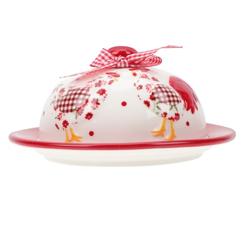HIAKDOFT Rote Keramik Butterplatte mit Filigranem Blumenrelief Hitzebeständig Multifunktionale Servierplatte für Butter und Desserts Stilvolles Geschirr für Küche und Restaurant von HIAKDOFT