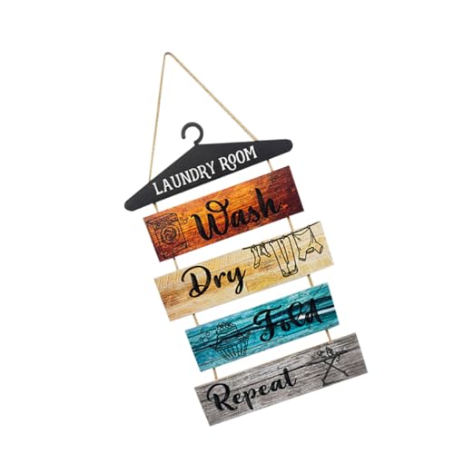 HIAKDOFT Rustikale Holz Wanddekoration Waschküchen Schild Vintage Landhausstil Wandkunst für Waschraum Wohnzimmer Geschenkidee Hausdeko mit Klarer und Langlebiger Verarbeitung von HIAKDOFT