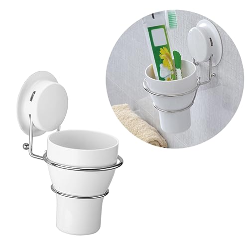 HIAKDOFT Zahnbürstenhalter Mit Saugnapf Für Wandmontage Gurgelbecher Aus Kunststoff Becherhalter Mit Halter Für Zahnpasta Und Rasierer Badezimmer-Organizer von HIAKDOFT