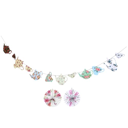 HIAKDOFT Tea Party Dekoration Wimpelkette aus Hochwertigem Papier Hängende Teekannen motive Vielseitige Partydeko für Haus Neujahrsfeiern Wetterbeständig für Innen Außenbereiche von HIAKDOFT